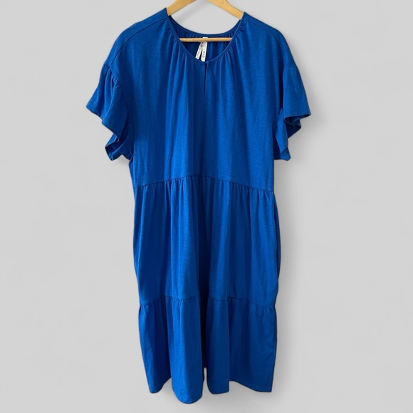 Seven7 Womens Tied Dress Size 2X Blue Short Sleeve Pockets Pullover Casual - Picture 2 of 9